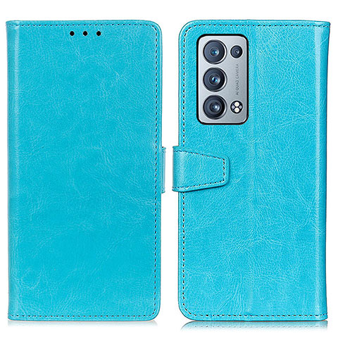 Funda de Cuero Cartera con Soporte Carcasa A06D para Oppo Reno6 Pro+ Plus 5G Azul Cielo