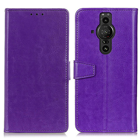 Funda de Cuero Cartera con Soporte Carcasa A06D para Sony Xperia PRO-I Morado