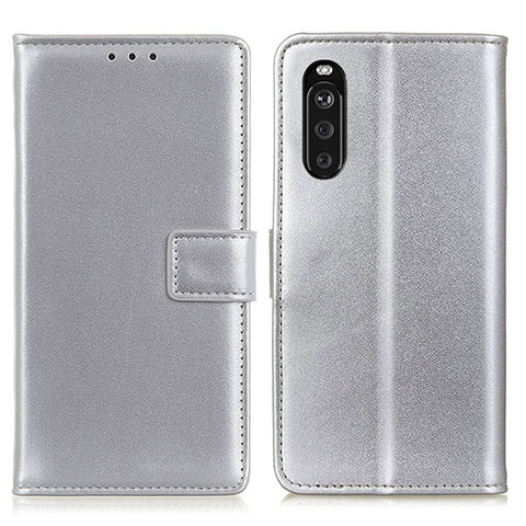 Funda de Cuero Cartera con Soporte Carcasa A08D para Sony Xperia 10 III Plata