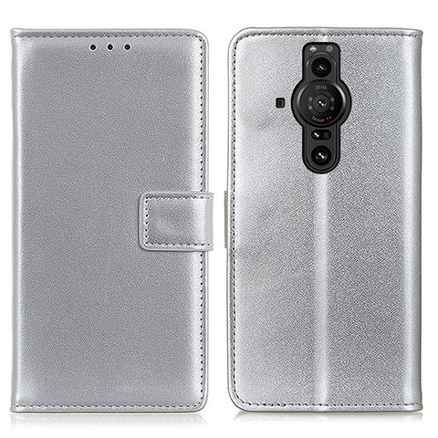 Funda de Cuero Cartera con Soporte Carcasa A08D para Sony Xperia PRO-I Plata