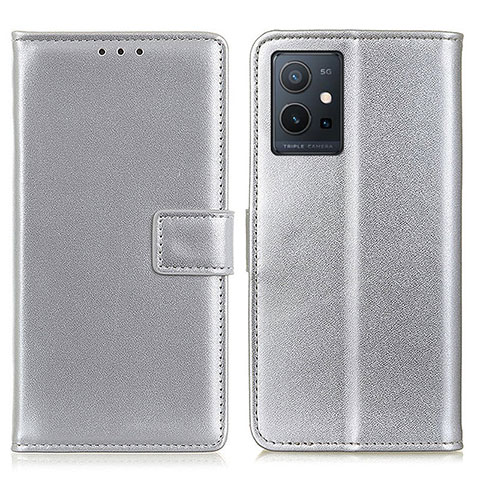 Funda de Cuero Cartera con Soporte Carcasa A08D para Vivo Y55s 5G Plata