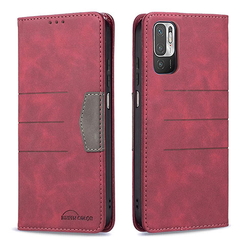 Funda de Cuero Cartera con Soporte Carcasa B01F para Xiaomi Redmi Note 10 5G Rojo