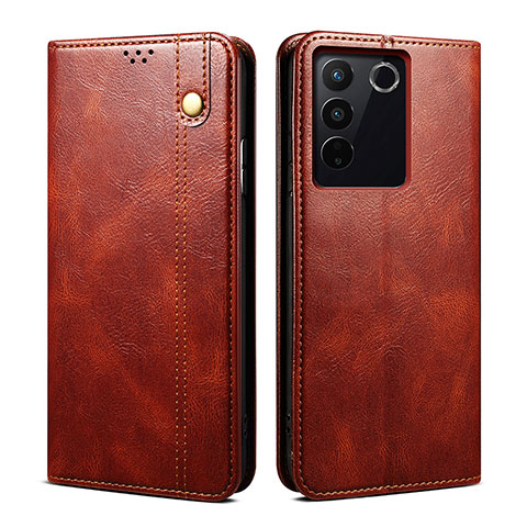 Funda de Cuero Cartera con Soporte Carcasa B01S para Vivo V27e 5G Marron