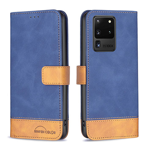 Funda de Cuero Cartera con Soporte Carcasa B02F para Samsung Galaxy S20 Ultra 5G Azul