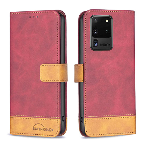 Funda de Cuero Cartera con Soporte Carcasa B02F para Samsung Galaxy S20 Ultra 5G Rojo