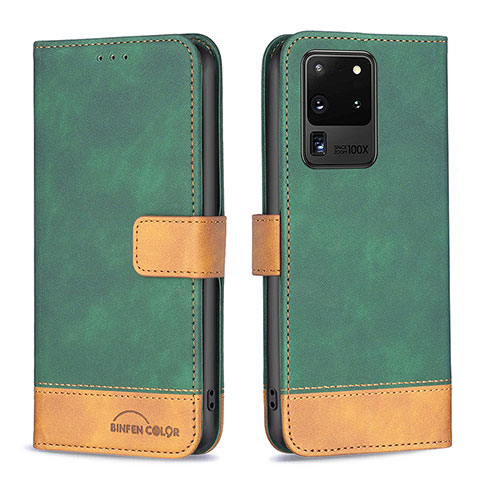 Funda de Cuero Cartera con Soporte Carcasa B02F para Samsung Galaxy S20 Ultra Verde