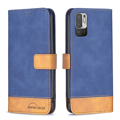 Funda de Cuero Cartera con Soporte Carcasa B02F para Xiaomi Redmi Note 10 5G Azul