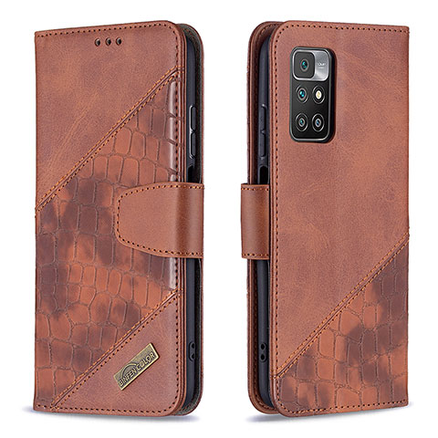 Funda de Cuero Cartera con Soporte Carcasa B03F para Xiaomi Redmi 10 4G Marron