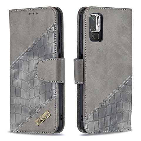 Funda de Cuero Cartera con Soporte Carcasa B03F para Xiaomi Redmi Note 10T 5G Gris Oscuro