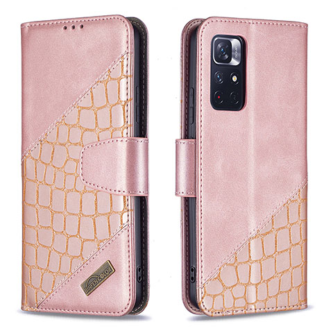 Funda de Cuero Cartera con Soporte Carcasa B03F para Xiaomi Redmi Note 11T 5G Oro Rosa