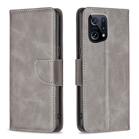 Funda de Cuero Cartera con Soporte Carcasa B04F para Oppo Find X5 5G Gris