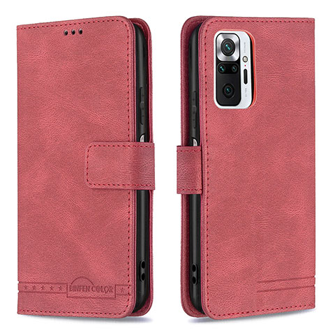 Funda de Cuero Cartera con Soporte Carcasa B05F para Xiaomi Redmi Note 10 Pro 4G Rojo