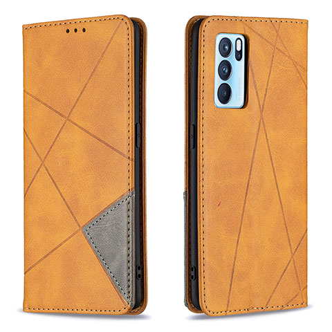 Funda de Cuero Cartera con Soporte Carcasa B07F para Oppo Reno6 Pro 5G India Marron Claro