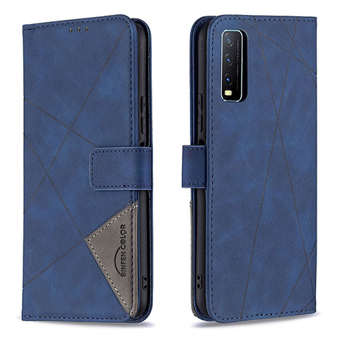 Funda de Cuero Cartera con Soporte Carcasa B08F para Vivo Y12s Azul