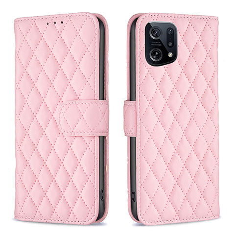 Funda de Cuero Cartera con Soporte Carcasa B11F para Oppo Find X5 5G Oro Rosa