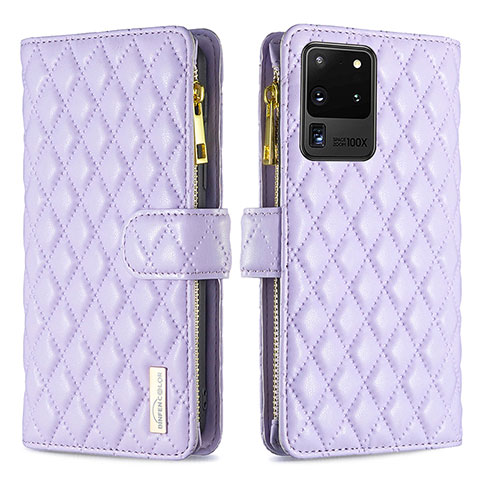 Funda de Cuero Cartera con Soporte Carcasa B12F para Samsung Galaxy S20 Ultra Morado