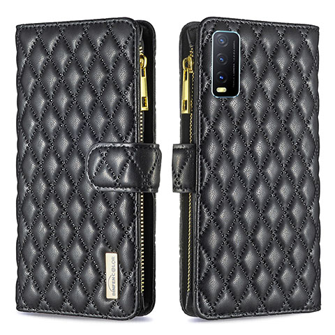 Funda de Cuero Cartera con Soporte Carcasa B12F para Vivo Y12s Negro