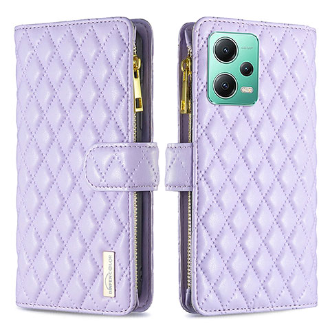 Funda de Cuero Cartera con Soporte Carcasa B12F para Xiaomi Redmi Note 12 5G Morado