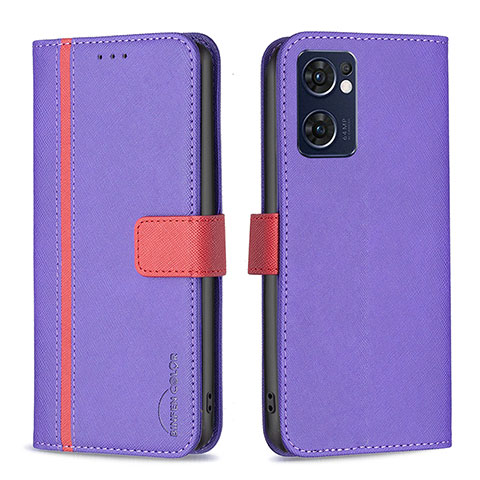 Funda de Cuero Cartera con Soporte Carcasa B13F para Oppo Reno7 5G Morado