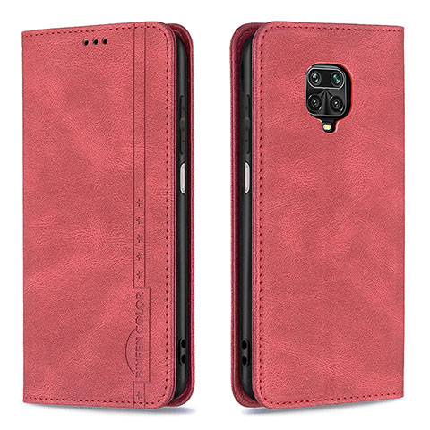 Funda de Cuero Cartera con Soporte Carcasa B15F para Xiaomi Redmi Note 9 Pro Rojo