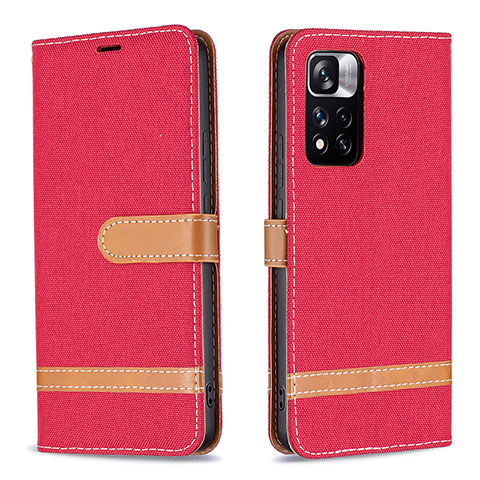 Funda de Cuero Cartera con Soporte Carcasa B16F para Xiaomi Redmi Note 11 Pro+ Plus 5G Rojo