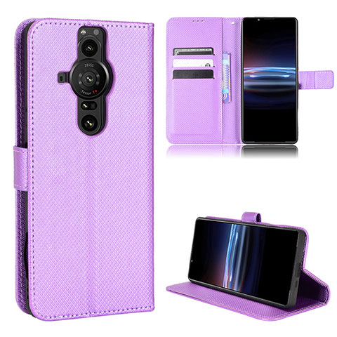 Funda de Cuero Cartera con Soporte Carcasa BY1 para Sony Xperia PRO-I Morado