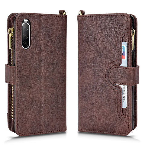 Funda de Cuero Cartera con Soporte Carcasa BY2 para Sony Xperia 10 II Marron