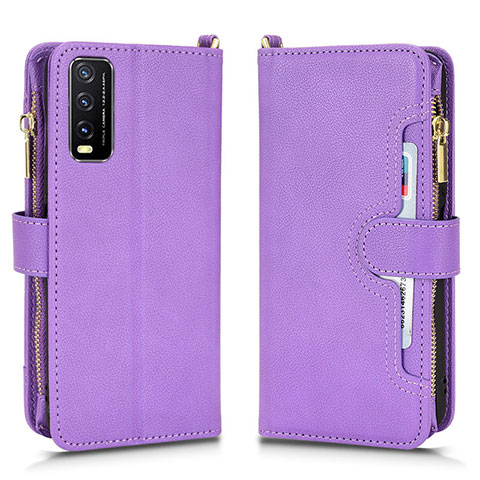 Funda de Cuero Cartera con Soporte Carcasa BY2 para Vivo Y20s Morado