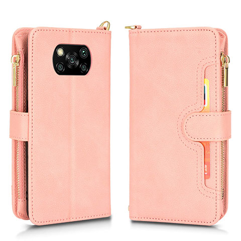 Funda de Cuero Cartera con Soporte Carcasa BY2 para Xiaomi Poco X3 Pro Oro Rosa