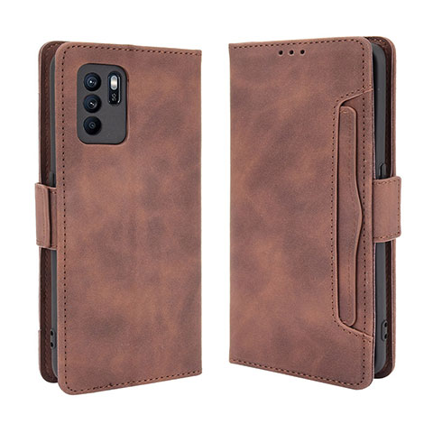 Funda de Cuero Cartera con Soporte Carcasa BY3 para Oppo Reno6 Z 5G Marron