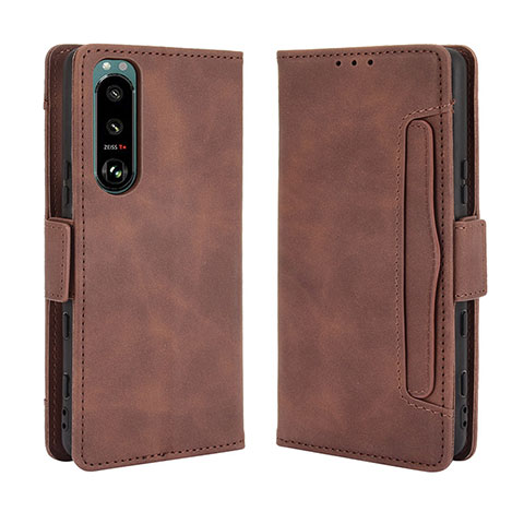 Funda de Cuero Cartera con Soporte Carcasa BY3 para Sony Xperia 5 III Marron