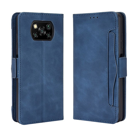 Funda de Cuero Cartera con Soporte Carcasa BY3 para Xiaomi Poco X3 NFC Azul