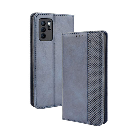 Funda de Cuero Cartera con Soporte Carcasa BY4 para Oppo Reno6 Z 5G Azul