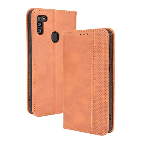 Funda de Cuero Cartera con Soporte Carcasa BY4 para Samsung Galaxy M21 (2021) Marron