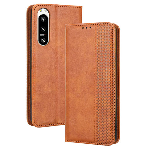 Funda de Cuero Cartera con Soporte Carcasa BY4 para Sony Xperia 5 IV Marron