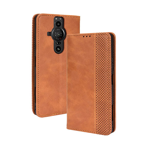 Funda de Cuero Cartera con Soporte Carcasa BY4 para Sony Xperia PRO-I Marron