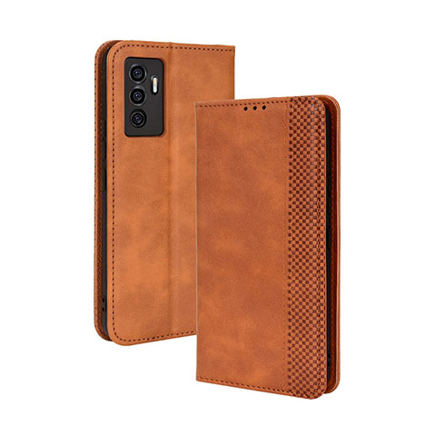 Funda de Cuero Cartera con Soporte Carcasa BY4 para Vivo V23e 5G Marron