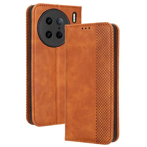 Funda de Cuero Cartera con Soporte Carcasa BY4 para Vivo X90 Pro 5G Marron