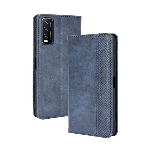 Funda de Cuero Cartera con Soporte Carcasa BY4 para Vivo Y12s Azul