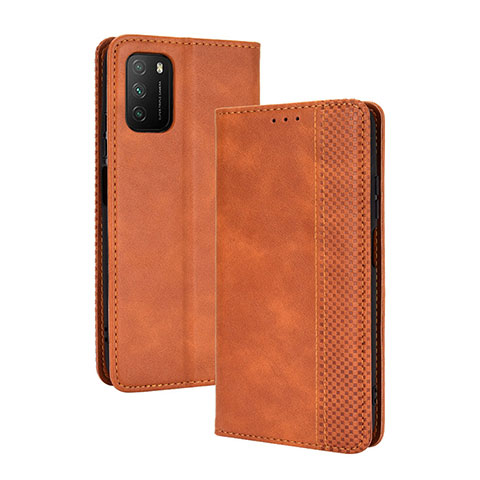 Funda de Cuero Cartera con Soporte Carcasa BY4 para Xiaomi Poco M3 Marron