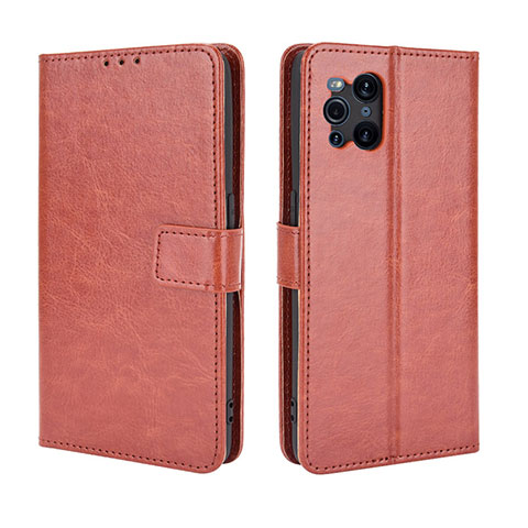 Funda de Cuero Cartera con Soporte Carcasa BY5 para Oppo Find X3 5G Marron