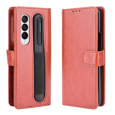 Funda de Cuero Cartera con Soporte Carcasa BY5 para Samsung Galaxy Z Fold3 5G Marron