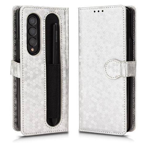 Funda de Cuero Cartera con Soporte Carcasa C01X para Samsung Galaxy Z Fold3 5G Plata