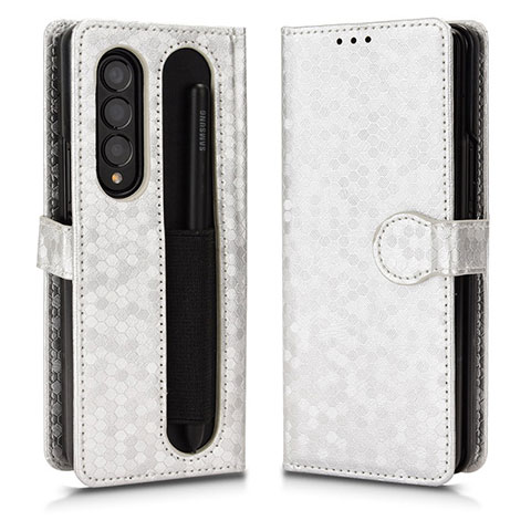 Funda de Cuero Cartera con Soporte Carcasa C01X para Samsung Galaxy Z Fold4 5G Plata