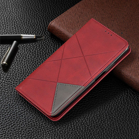 Funda de Cuero Cartera con Soporte Carcasa C02 para Xiaomi Redmi Note 9 Rojo