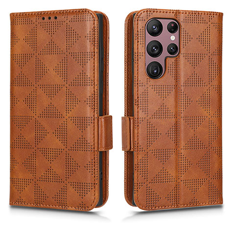 Funda de Cuero Cartera con Soporte Carcasa C02X para Samsung Galaxy S22 Ultra 5G Marron