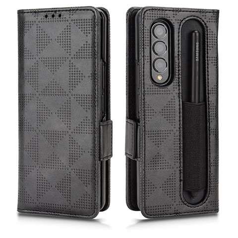 Funda de Cuero Cartera con Soporte Carcasa C02X para Samsung Galaxy Z Fold3 5G Negro