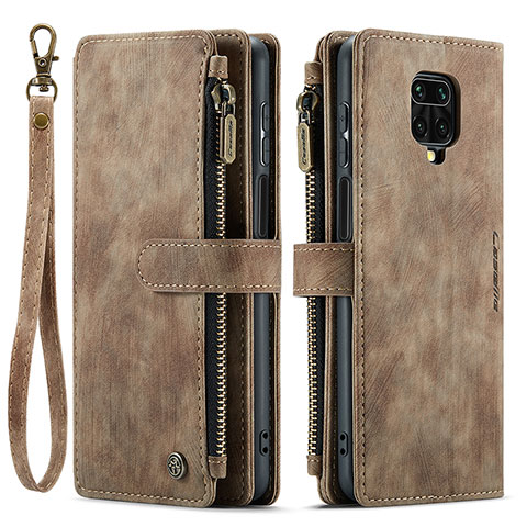 Funda de Cuero Cartera con Soporte Carcasa C03S para Xiaomi Redmi Note 9 Pro Marron