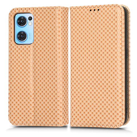 Funda de Cuero Cartera con Soporte Carcasa C03X para Oppo Reno7 5G Oro