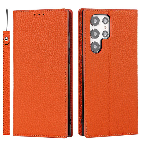 Funda de Cuero Cartera con Soporte Carcasa D01T para Samsung Galaxy S21 Ultra 5G Naranja